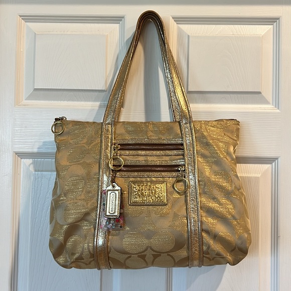 COACH Poppy OP Art Gold Signature Monogram Logo Glam Tote - Picture 16 of 16